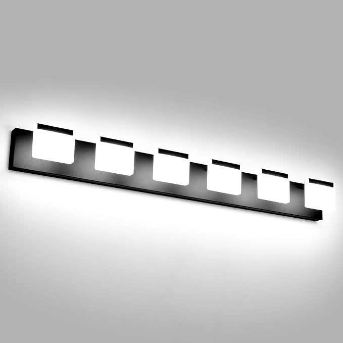 Ralbay LED Black Modern Vanity Light 6 Light Matte Black Bathroom Vanity Lights Acrylic Bathroom Vanity Lights Fixtures