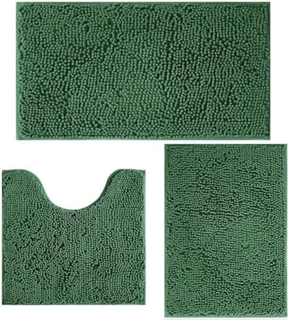 Bathroom Rugs Sets 3 Piece Non Slip,Bath Rugs with PVC Backing Bath Carpet,Bathroom Rug Washable,Absorbent,Plush Carpet Mats,Bath Mats for Bedroom, Kitchen,Tub,Home Decor Dark Green