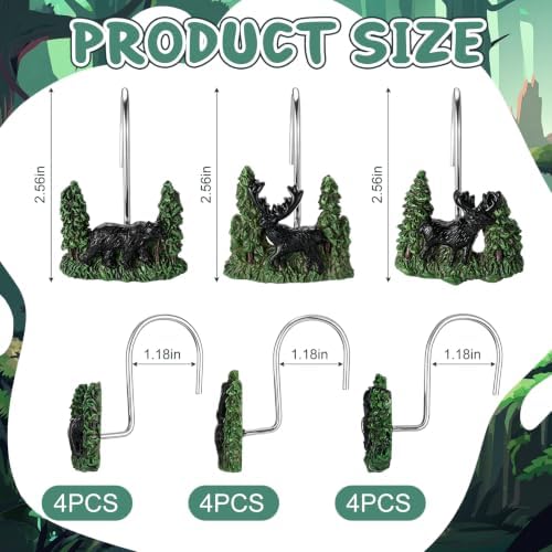 Roowest 12 Pcs Farmhouse Shower Curtain Hooks Wildlife Animal Bear Deer