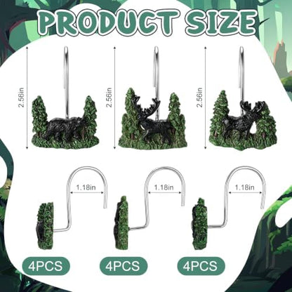 Roowest 12 Pcs Farmhouse Shower Curtain Hooks Wildlife Animal Bear Deer
