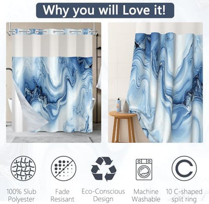 No Hook Shower Curtain Set with Snap-in Liner 71x74 Inch