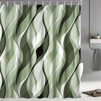 Green Striped Shower Curtain Extra Wide 108x72 inch 18 Hooks