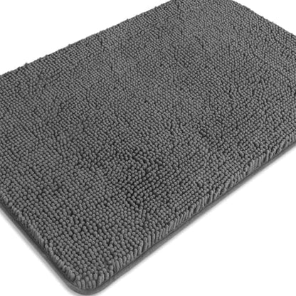 Gray Bathroom Rugs – Absorbent and Washable Bath Mat, Non-Slip, Thick Soft Chenille Bath Rugs for Bathroom Floor, Shower, Sink - 24" x 36"