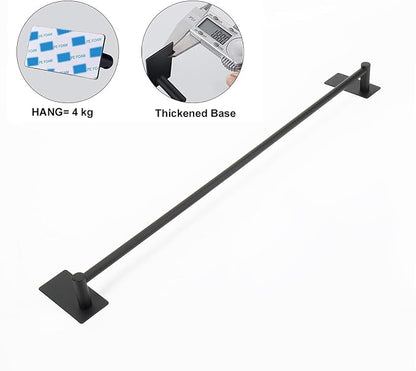NearMoon Self Adhesive Bathroom Towel Bar- Stainless Steel Bath Wall Shelf Rack Hanging Towel Stick On Sticky Hanger Contemporary Style, NO Drilling (1 Pack, Matte Black, 27-Inch Towel Rack)