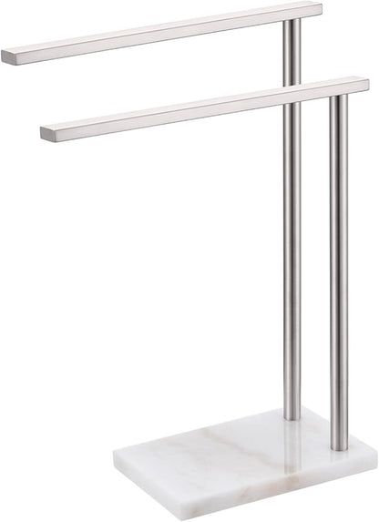 Free Standing Towel Rack Brushed Nickel 2-Tier Hand Towel Bars for Bathroom Vanity Countertop with Thicken Steady Marble Base, Stainless Steel AN7003BR