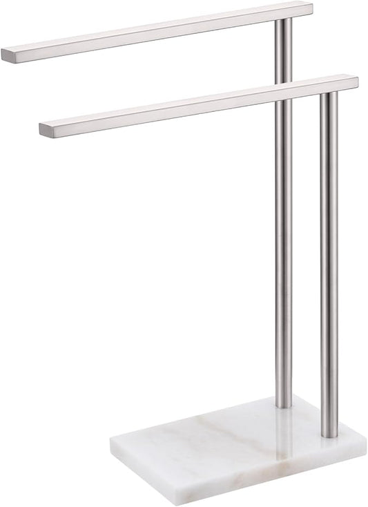 Free Standing Towel Rack Brushed Nickel 2-Tier Hand Towel Bars for Bathroom Vanity Countertop with Thicken Steady Marble Base, Stainless Steel AN7003BR