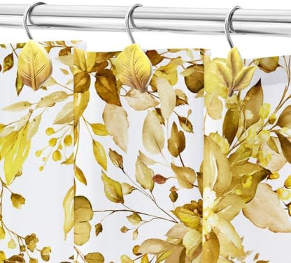 Yellow Plant Leaf Shower Curtain Hooks,Eucalyptus Bathroom Decor,12PCS