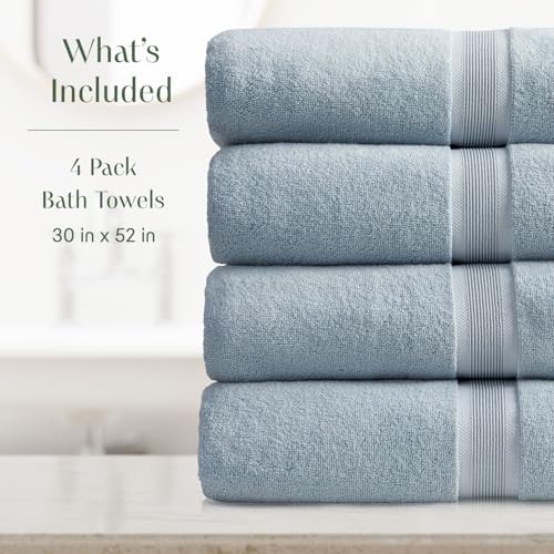Springtree Home Luxury Bamboo Rayon Plush Bath Towel Set | 4-Pack| Blue Fog