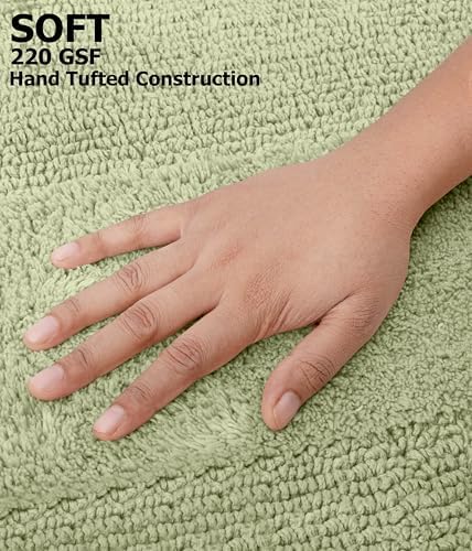 COTTON CRAFT 2 Pack Reversible Bath Mat Rug - Luxurious 17x24 Sage Green