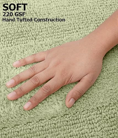 COTTON CRAFT 2 Pack Reversible Bath Mat Rug - Luxurious 17x24 Sage Green