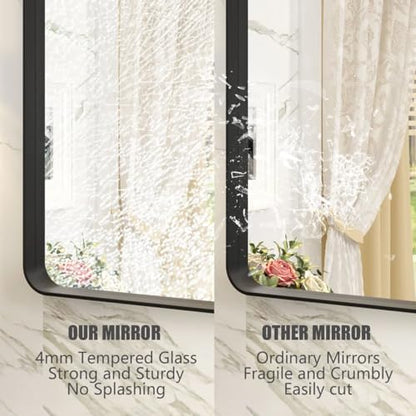55x40 Inch Black Metal Framed Bathroom Mirror for Wall