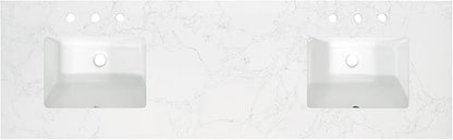 Ceres 73" Engineered Stone Vanity Top in Grain White with Double White Sinks