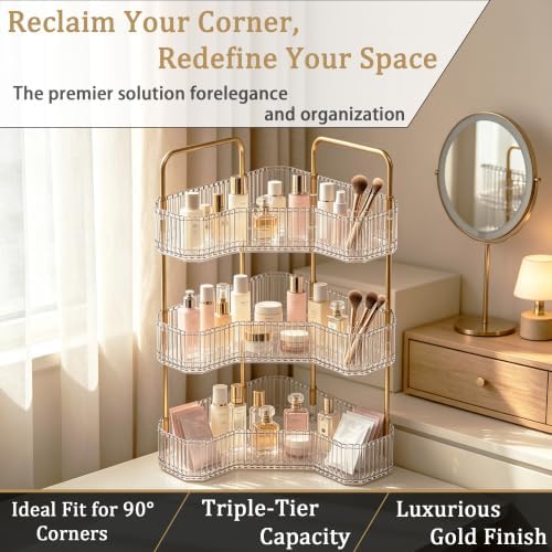 3-Tier Corner Bathroom Organizer, Skincare Vanity Counter Shelf Clear