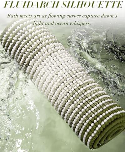 BSICPRO Large Chenille Bathroom Rugs Runner, 20x47 Striped Bath Mats, Sage