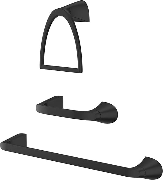 Pfister Karci 3-Piece Bathroom Hardware Set with Towel Bar, Towel Ring, and Toilet Paper Holder, Wall-Mounted, Matte Black Finish, BTBKA3B