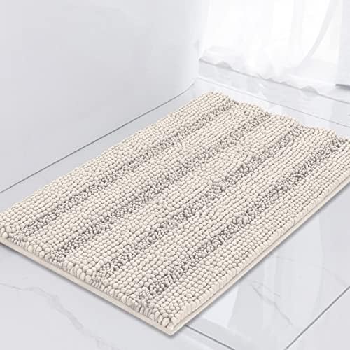 Turquoize Small Bathroom Rug 17x24, Soft Absorbent Chenille Bath Rug, Ivory