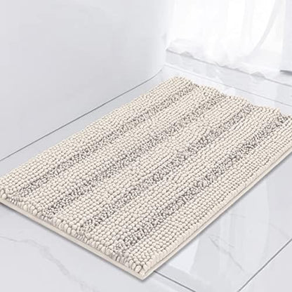 Turquoize Small Bathroom Rug 17x24, Soft Absorbent Chenille Bath Rug, Ivory