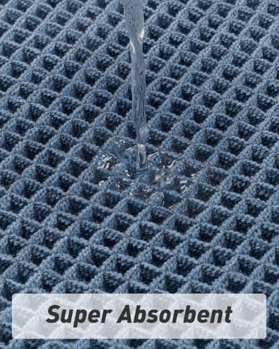 AMOAMI Upgraded Blue Waffle Bath Mat 2' x 4'