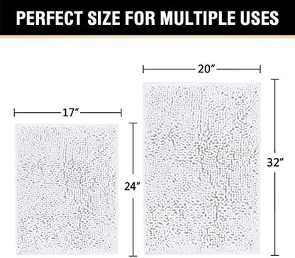 H.VERSAILTEX Bath Rugs for Bathroom Slip-Resistant Shag Chenille Bath Rugs Mat Extra Soft and Absorbent Bath Rug for Shower Room Machine-Washable Fast Dry (Pure White, 20" x 32"/17" x 24")