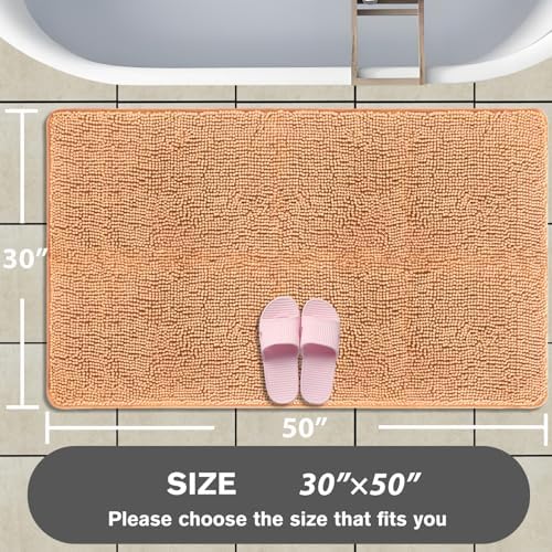 Bathroom Rugs 30 x 50 Inch – Extra Large Bath Mat | Absorbent and Washable Thick Chenille Bath Rugs Non-Slip Runner Rug for Bathroom, Shower, Tub(Peach)