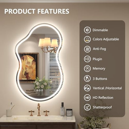 20x32 Inch Irregular Led Bathroom Vanity Mirror with Lights