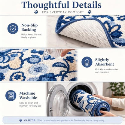 Cute Cat Bath Mat, Unique Blue Small Fun Bathroom Rug