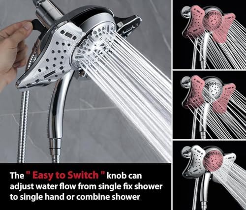GRICH 2.5GPM Shower Head with Handheld Spray Combo: 2 in 1 Rainfall Shower Heads high pressure & Handheld Shower Head, 9 Spray Modes/Settings Detachable Shower Head with 60 Inch Hose (Pack of 2)