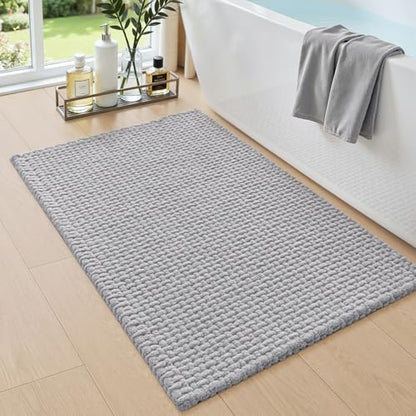 DEXI Chenille Bath Mat 32x20, Soft Absorbent Bathroom Rugs, Light Grey