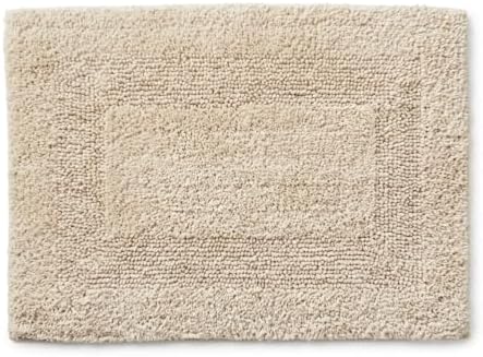 KEMA Soft 100% Cotton Linen Bath Mat 17"x24" - Regular Use Rectangular Spa Mat Rug Plush Water Absorbent, Decorative Border for Bathroom Vanity, Bathtub/Shower - Machine Washable - 1 Pack
