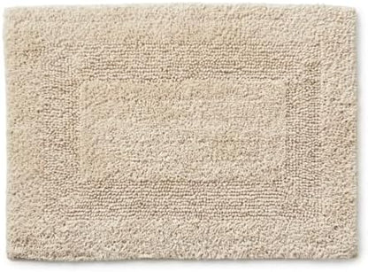 KEMA Soft 100% Cotton Linen Bath Mat 17"x24" - Regular Use Rectangular Spa Mat Rug Plush Water Absorbent, Decorative Border for Bathroom Vanity, Bathtub/Shower - Machine Washable - 1 Pack