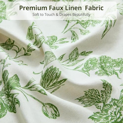 Warmstar Farmhouse Shower Curtain,Green Floral Shower Curtain for Bathroom Linen Look Vintage Shower Curtain with Weighted Hem,72" W x 84" L