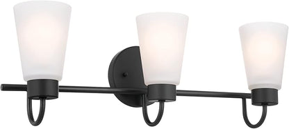 Kichler Erma 3-Light Bathroom Vanity Light Fixture with Clear Satin Etched Glass, Updated Traditional Wall Light in Black, (23" x 8.5")