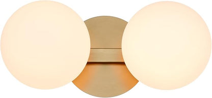 Gold Bathroom Vanity Light Fixtures, Modern 2 Lights Aged Brass Globe Wall Sconce Lighting, Porch Wall Mount Light Fixture for Bathroom, Mirror Cabinets Hallway Stairs