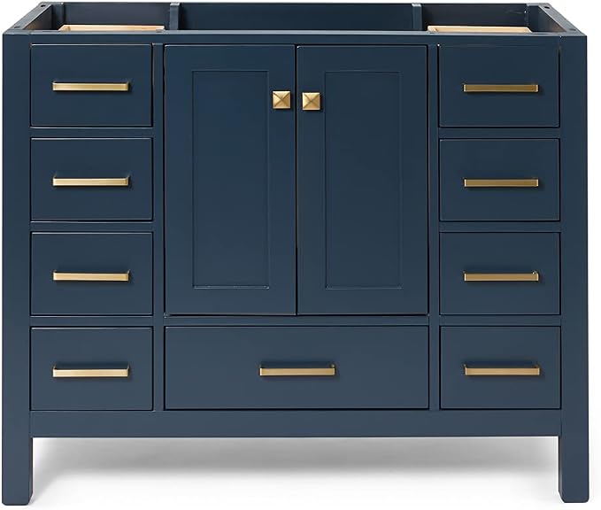 ARIEL Cambridge 42-inch Bathroom Vanity Base Cabinet,Solid Wood, 2 Soft Closing Doors, 9 Dovetail Drawers, Midnight Blue