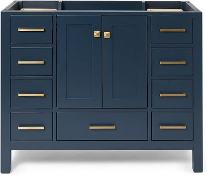 ARIEL Cambridge 42-inch Bathroom Vanity Base Cabinet,Solid Wood, 2 Soft Closing Doors, 9 Dovetail Drawers, Midnight Blue