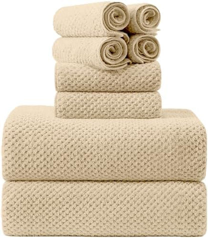 8-Piece Bath Towel Set, 2 Extra Large Bath Towel Sheets, 2 Hand Towels and 4 Washcloths - Highly Absorbent Quick Dry Microfiber,Ultra Soft Towel Set for Bathroom, Waffle Weave, Pack of 8 (Camel)