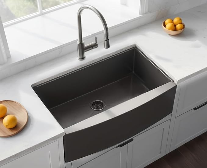 Black Farmhouse Sink 33 Inch, 33x22 Apron Front Farmhouse Kitchen Sink, 16 Gauge Stainless Steel Undermount Deep Single Bowl Luxury Rustic Farm Sinks with Dish Grid and Drainer