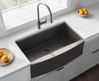 Black Farmhouse Sink 33 Inch, 33x22 Apron Front Farmhouse Kitchen Sink, 16 Gauge Stainless Steel Undermount Deep Single Bowl Luxury Rustic Farm Sinks with Dish Grid and Drainer