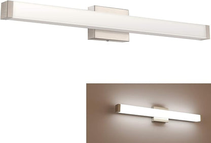 40 Inch Brushed Nickel LED Bathroom Vanity Light, 24W 4000K Natural White Square Wall Fixture, Modern Lighting for Over Mirror, Damp Rated