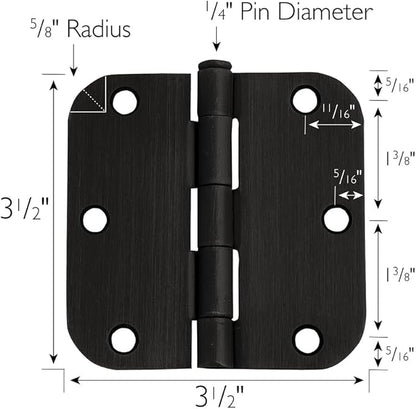 Design House Door Hinges for Interior Doors 12-Pack 3.5-inch x 3.5-inch – Rounded 5/8-inch Radius Steel Door Hinge – Oil Rubbed Bronze – Fits Standard Doors – Design House 189779