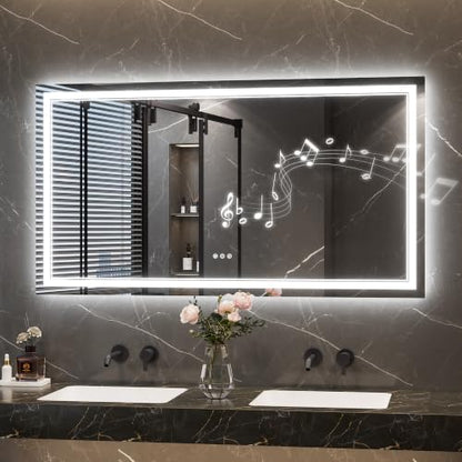 Keonjinn 55" x 30" LED Bathroom Mirror with Lights, Bluetooth Speaker