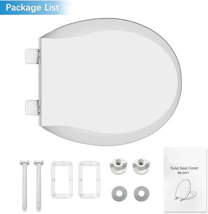 Durable Round Toilet Seat with Slow Soft Close - Easy to Install and Clean, Never Loosens - White, Fits Most Round Toilets