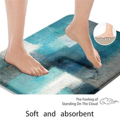 ArtSocket Bathroom Set, Shower Curtain and Bath Rugs Abstract Teal Grey