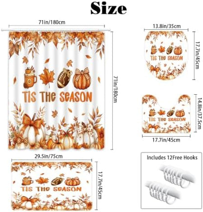 MEHOFOND Fall Shower Curtain Set 4-Piece Thanksgiving Decor Bathroom Set