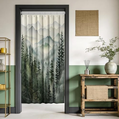 Sage Green Forest Stall Shower Curtain, 47X64 in Narrow Small, Mountain