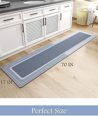 MontVoo-Bath Mat Runner Long Bathroom Mat Rug Non Slip Super Absorbent Stain Resistant Quick Dry Thin Bathroom Rug Fit Under Door-Bath Mats for Bathroom Floor Bathtub Vanity-Bathmat 17"x70" Blue