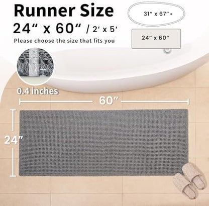 Long Bath Mat, Waffle Bathroom Runner Rug Non Slip Washable, 24 x 60