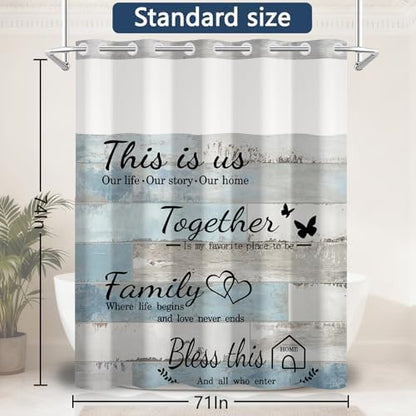 No Hook Shower Curtain with Snap-in Liner 71x74 Inch
