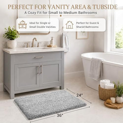 Yimobra Bathroom Rugs Non Slip Washable 36X24, Ultra Soft and Water Absorbent Bath Mats, Plush Fluffy Shower Mat Outside, Luxury Microfiber Thick Matts for Bathroom Floor/Tub, Light Gray and White