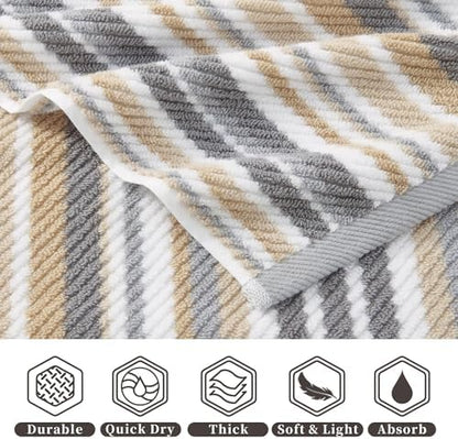 VOOVA & MOVAS Bath Towels 4 Pack, 100% Cotton, 28x52 in, Tan Gray Beige